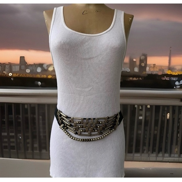 70s 80s Beaded Belt Multi Strand Gold Brass Silver Tone Beads Rock Disco Glam - Picture 15 of 16